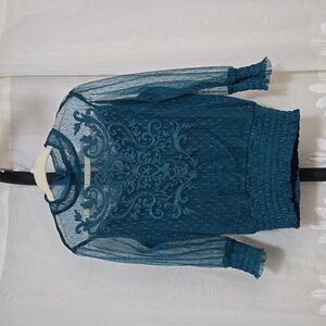 Mia Joy Teal Lace Girls Shirt/Top sz 5